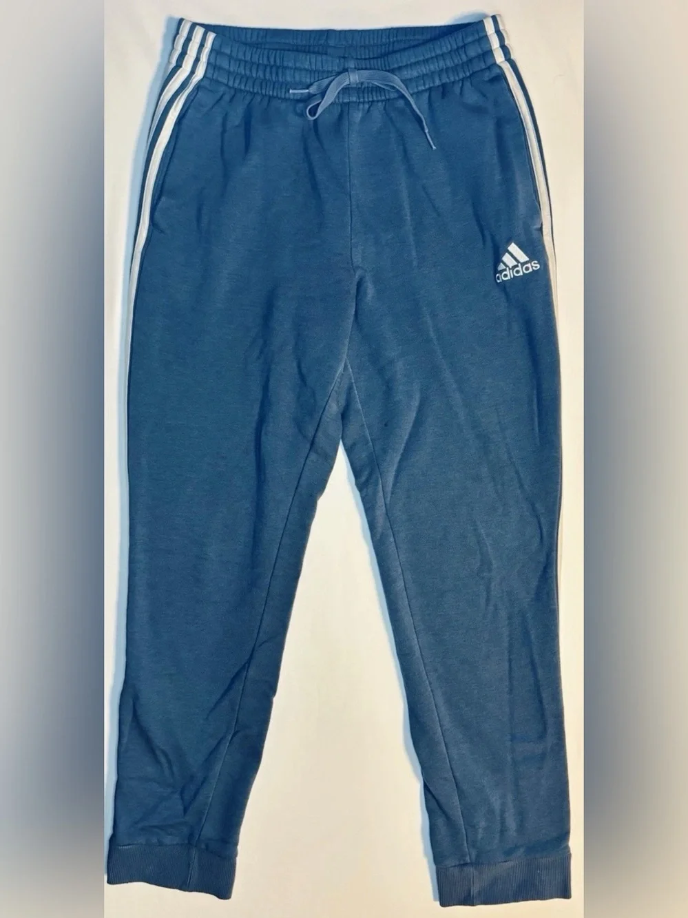 Adidas Essentials 3 Stripe Tapered Cuff Fleece Sweats  Men's Med Steel Gray Good
